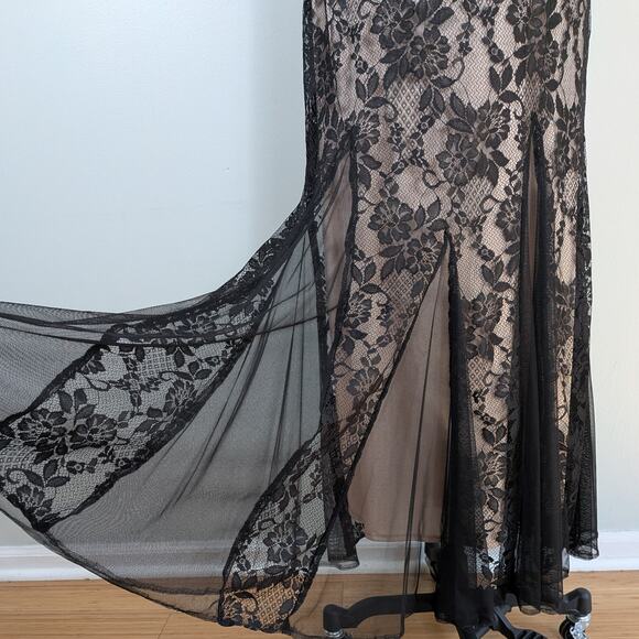Vintage Cache Prom Dress Maxi Gown 8 Black Tan Lace Empire Y2K 90S Fairy Goth - Picture 8 of 14